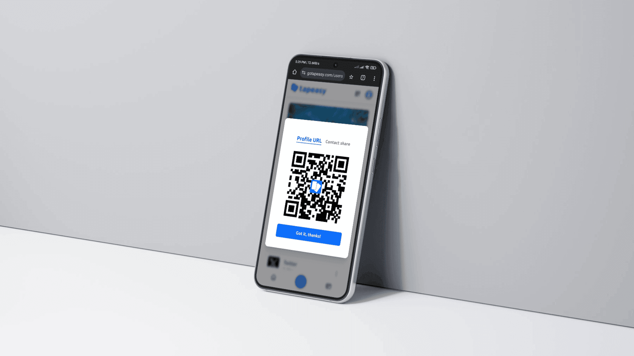 Tapeasy profile share with qr code mockup